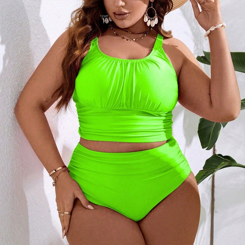 Plus Size Ruched Tankini Swimsuit Set with High Waist Briefs view 6