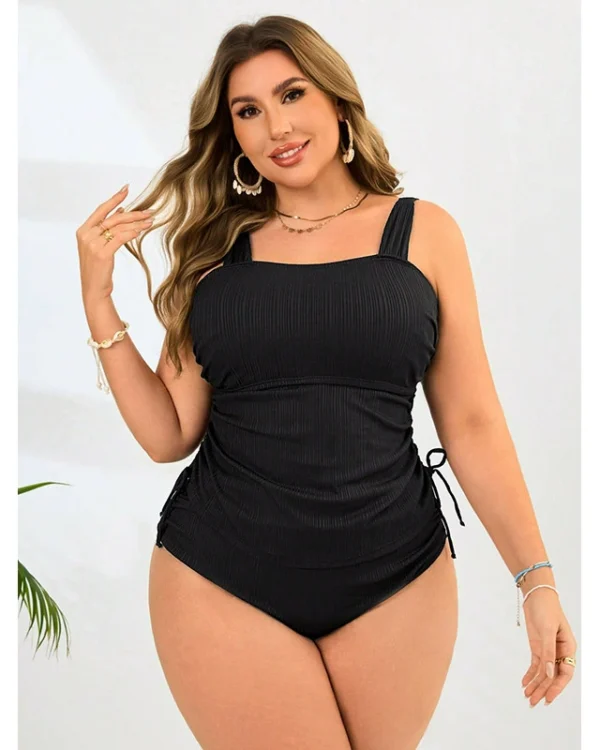 Conjunto tankini de escote cuadrado con lazos laterales ajustables