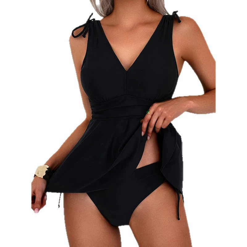 Two-Piece V-Neck Tankini Swimsuit with Skirted Top and Bikini Bottom view 5