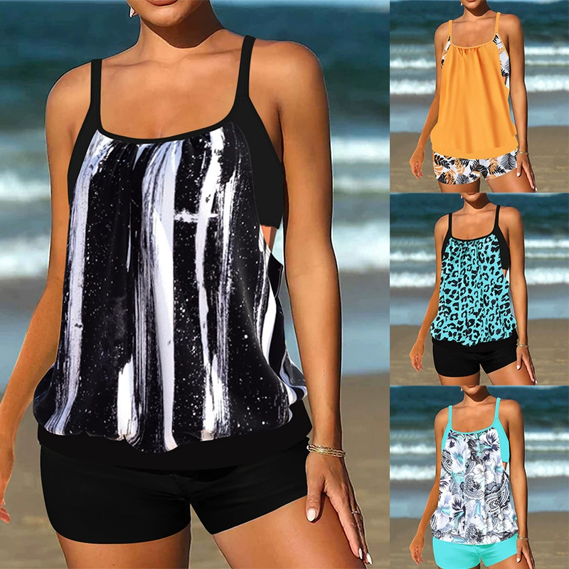 Two-Piece Tankini Swimsuit with Boy Shorts