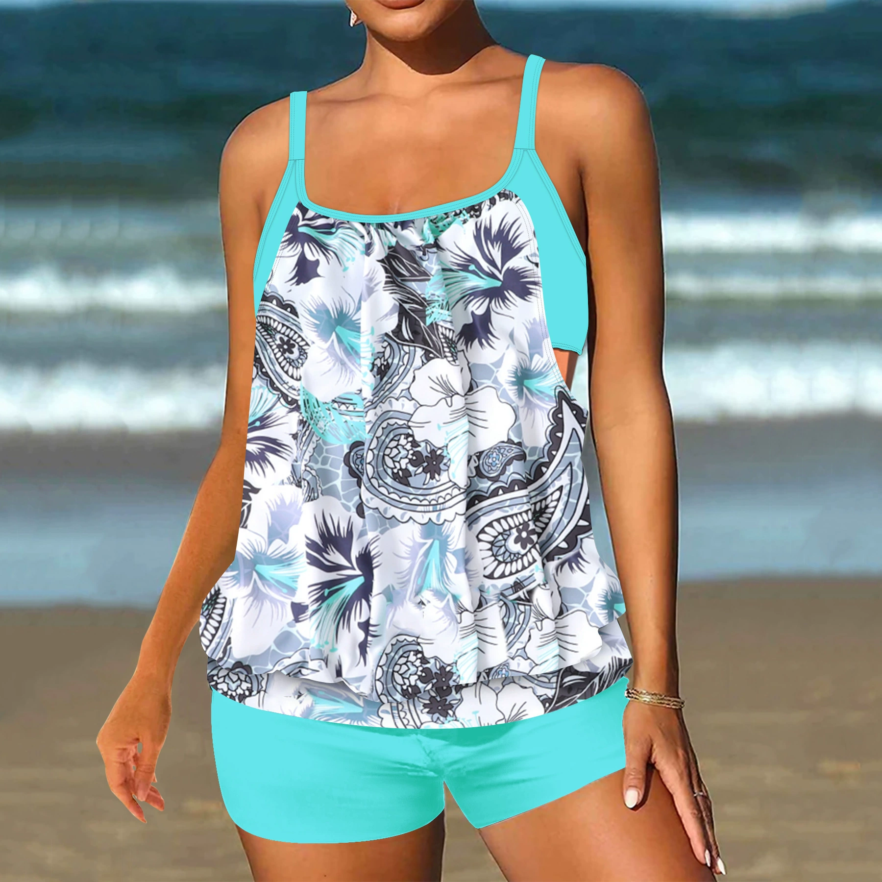 Two-Piece Tankini Swimsuit with Boy Shorts view 10