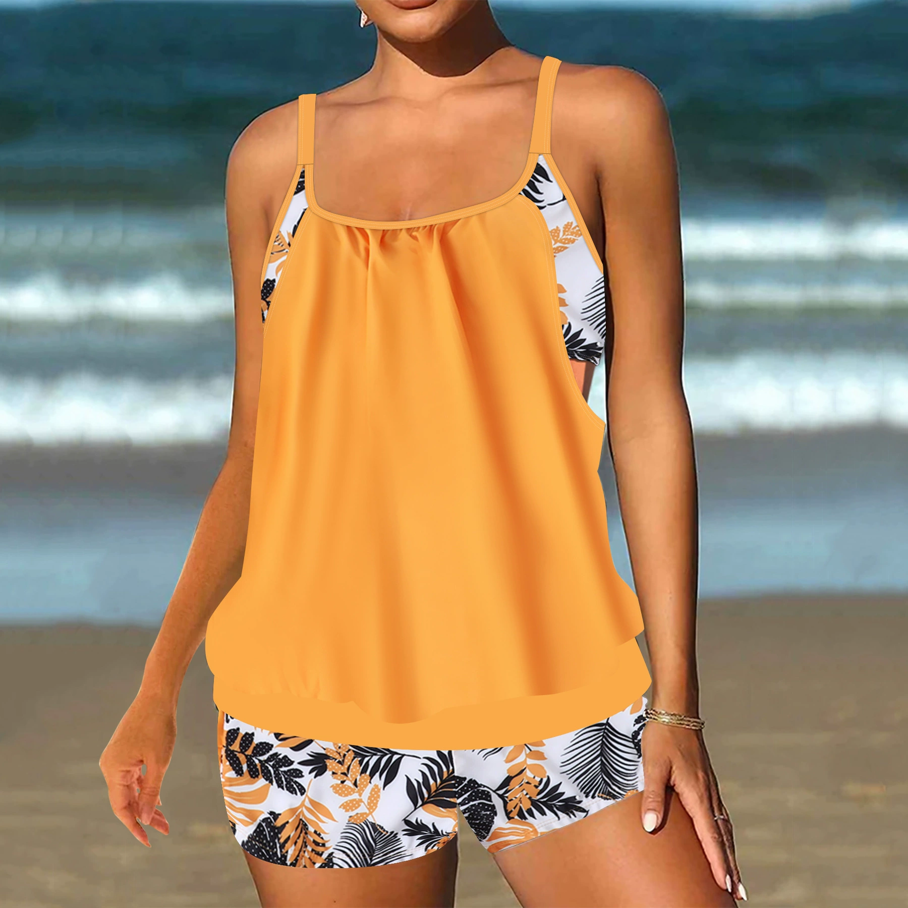 Two-Piece Tankini Swimsuit with Boy Shorts