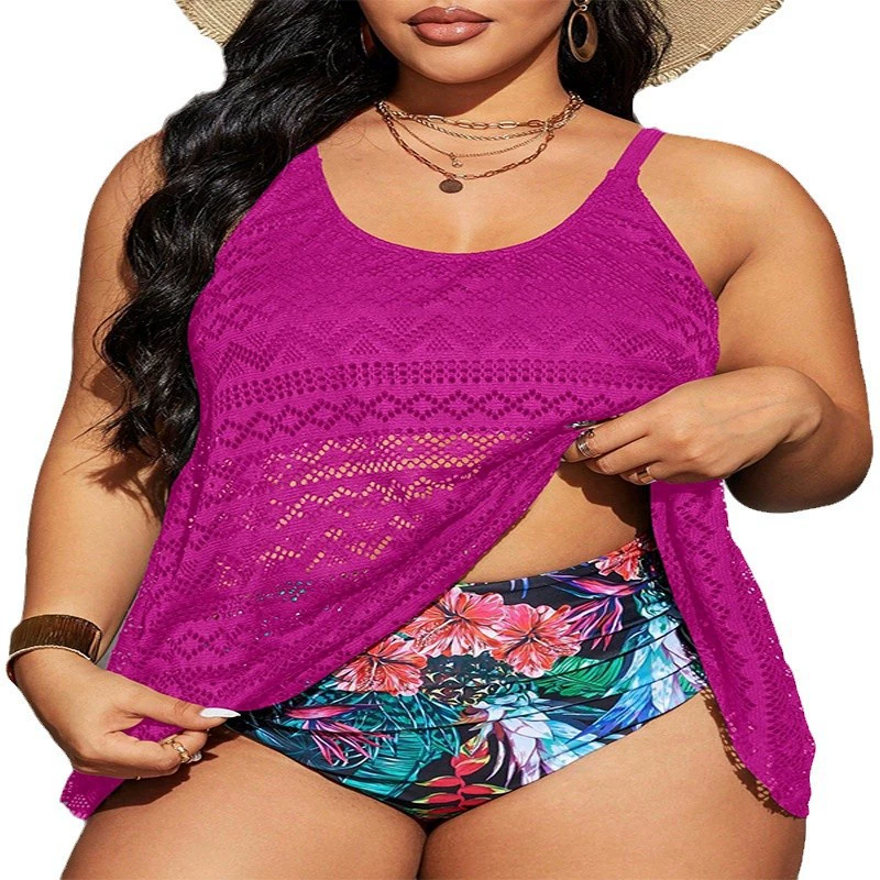 Plus Size Scoop Neck Adjustable Strap Tankini Top view 5