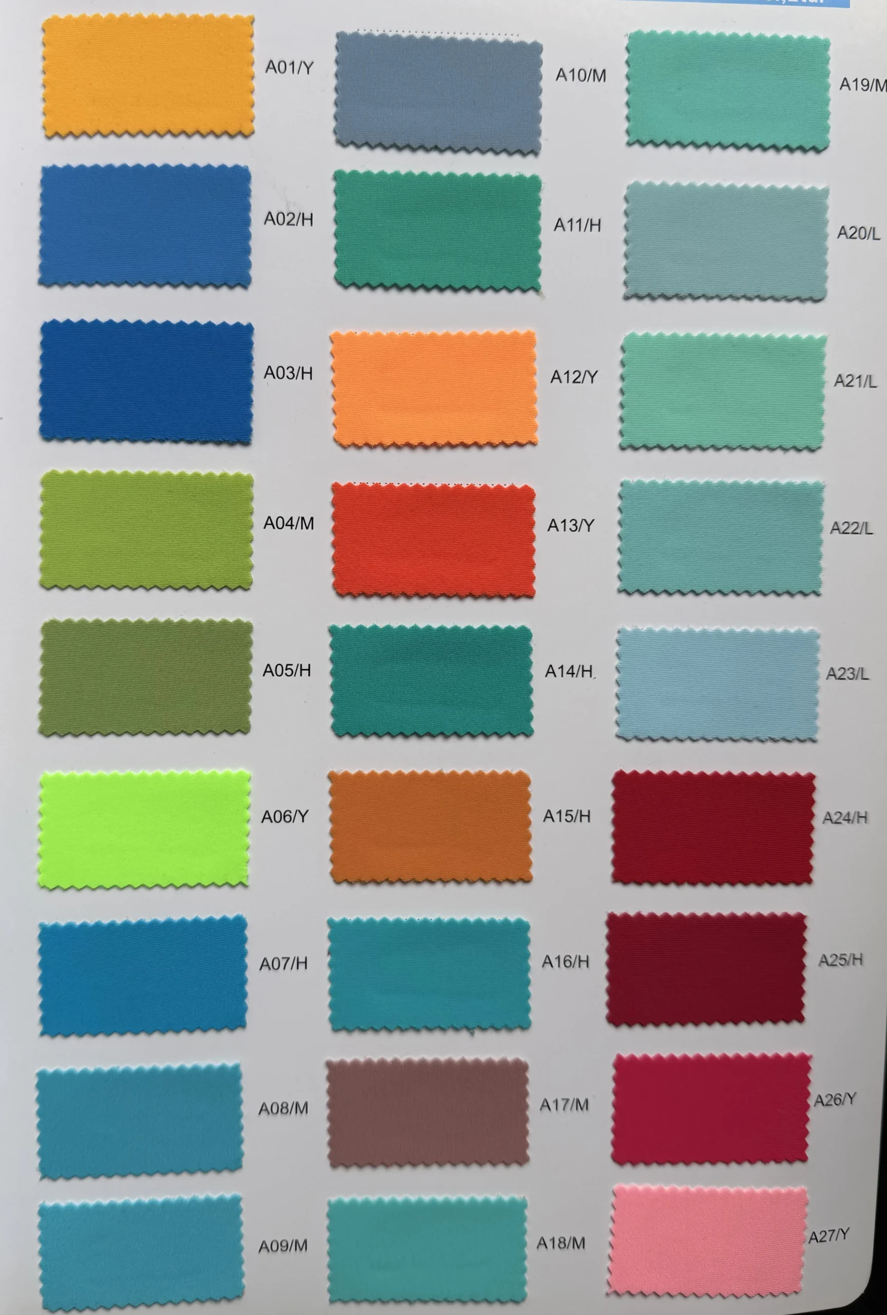 Nylon/spandex matte color card