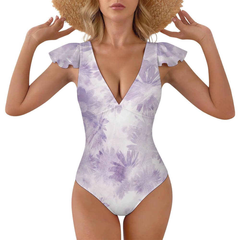 Custom V-Neck Ruffle One-Piece Swimsuit Custom V-Neck Ruffle One-Piece Swimsuit