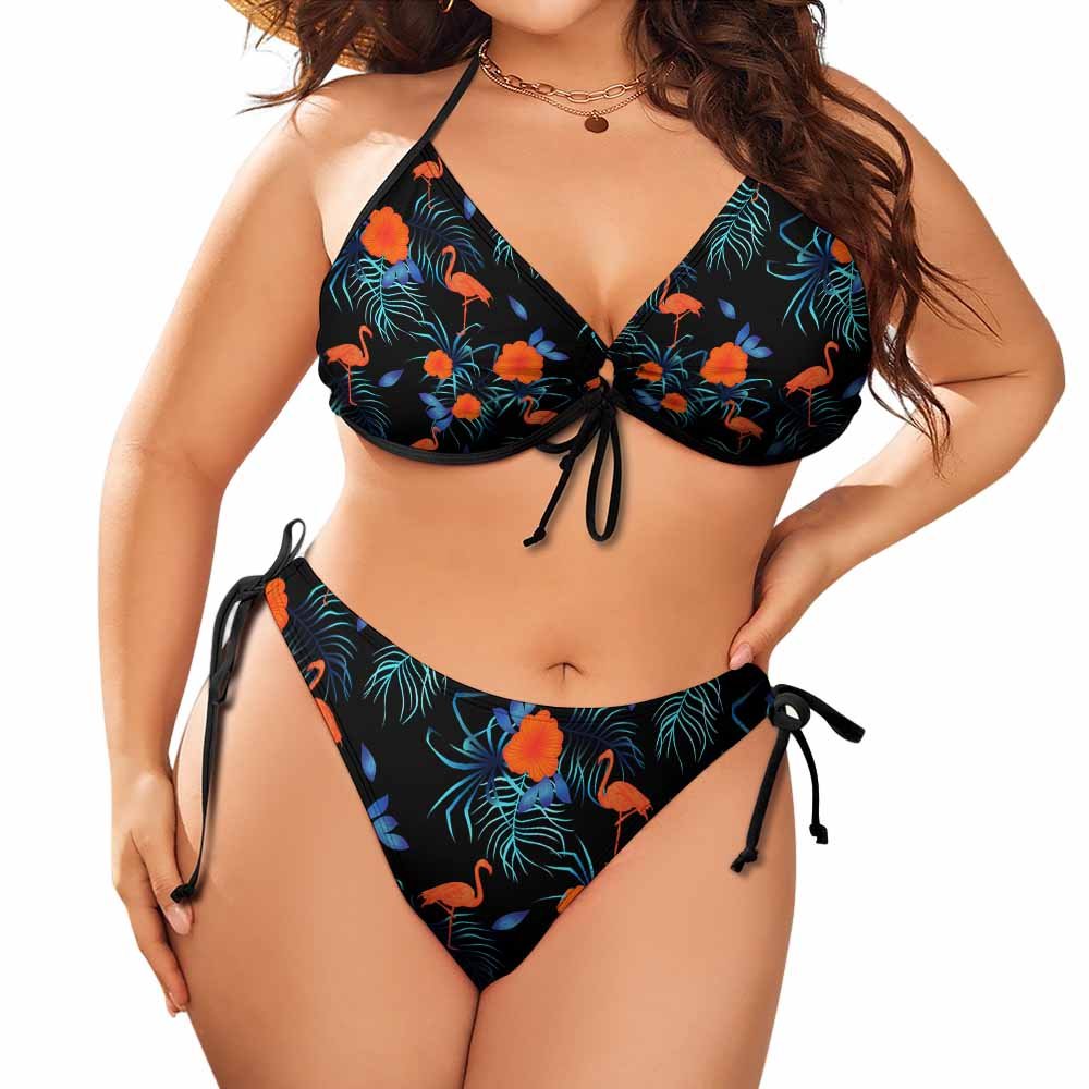 Custom Lace-Up Ruched Low-Rise Plus-Size Bikini Set