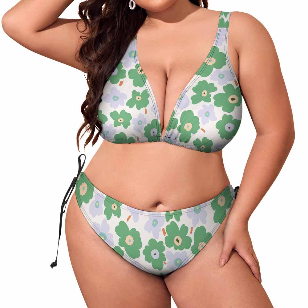 Custom Wide-Strap Lace-Up Low-Rise Plus-Size Bikini Set