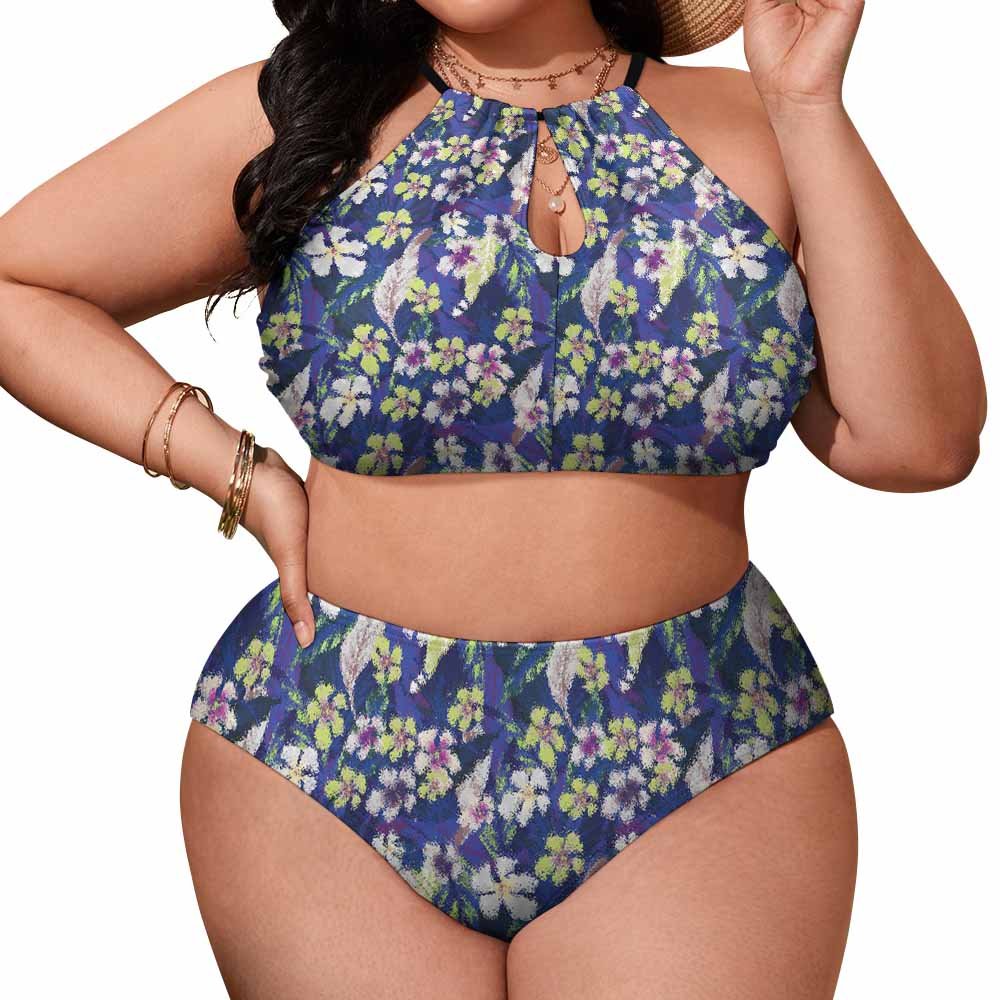 Custom Halter-Neck Backless Plus-Size Bikini Set