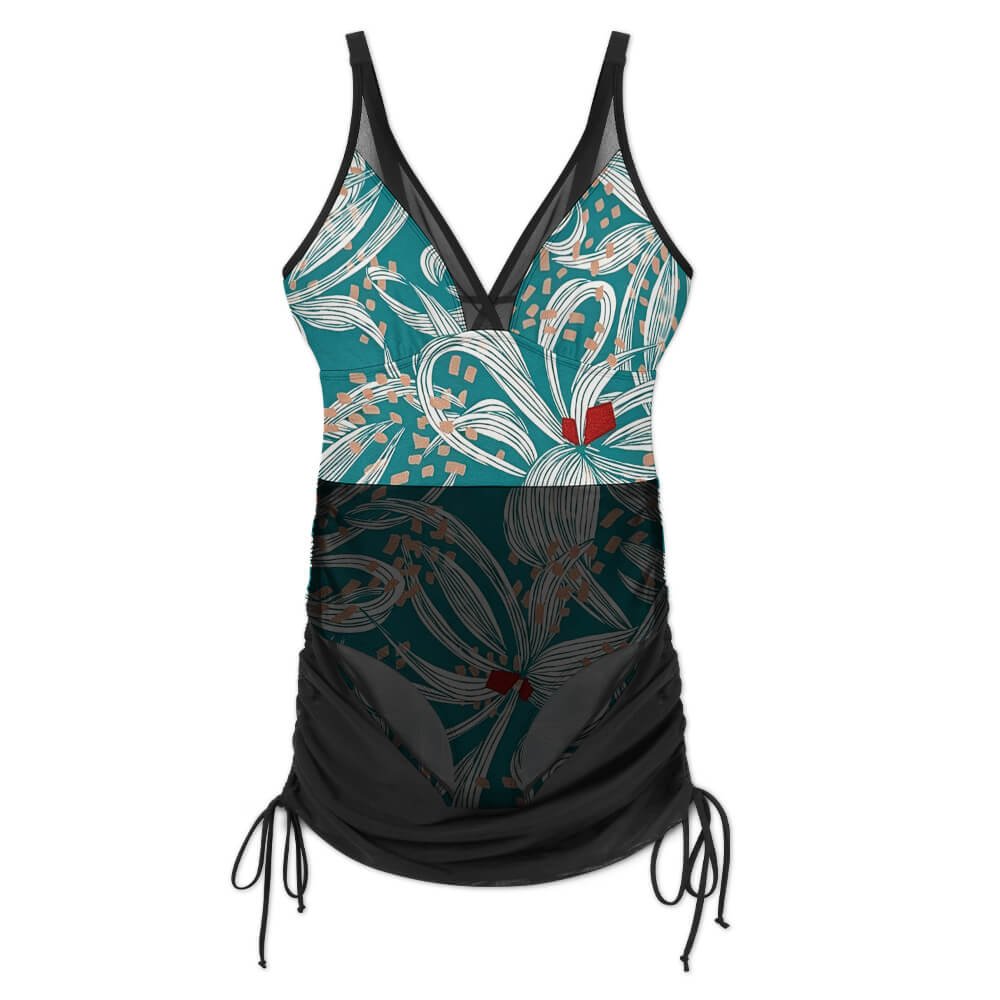 Custom V-Neck Wide-Strap Mesh One-Piece Swimsuit — image 3