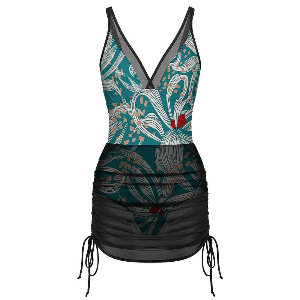 Custom V-Neck Wide-Strap Mesh One-Piece Swimsuit — image 4