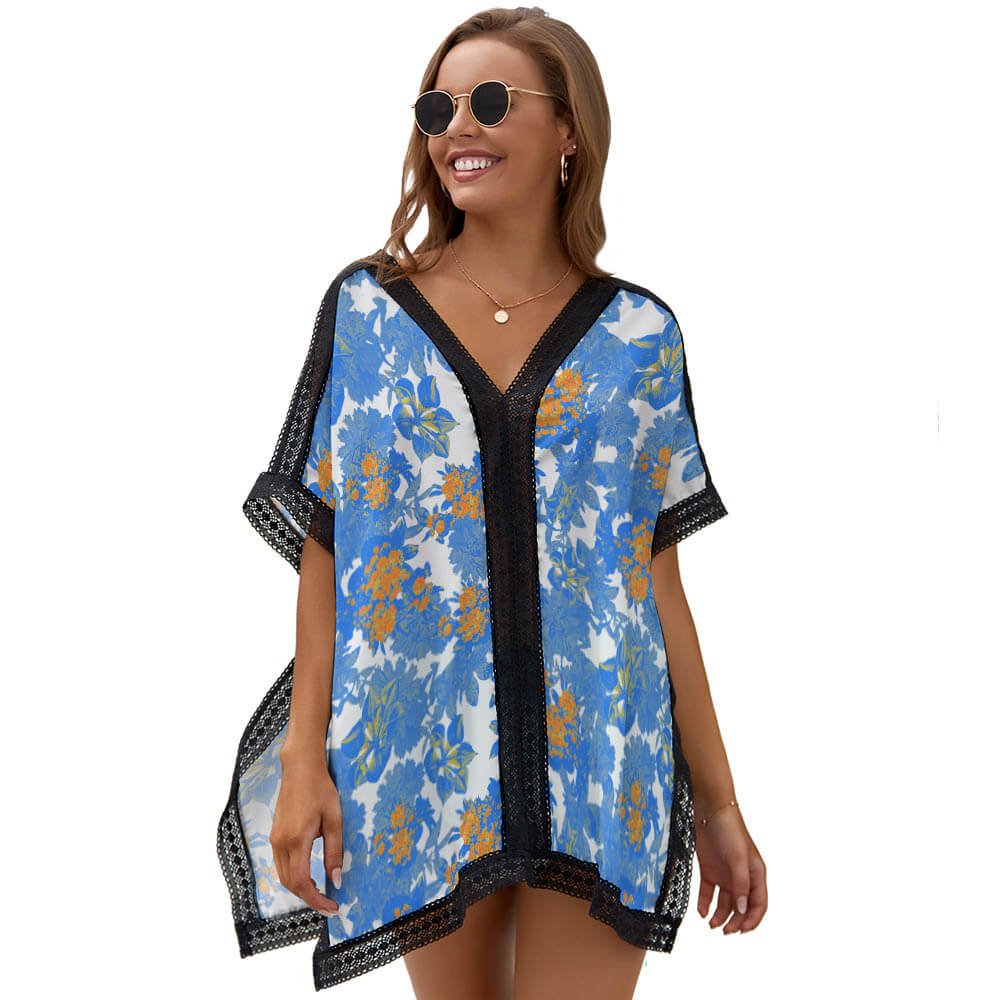 Custom Deep V-Neck Beach Cover-Up Custom Deep V-Neck Beach Cover-Up