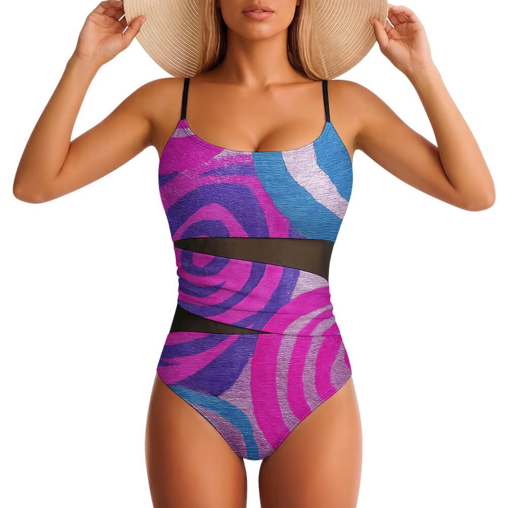 Custom Square-Neck Mesh Ruched One-Piece Swimsuit Custom Square-Neck Mesh Ruched One-Piece Swimsuit