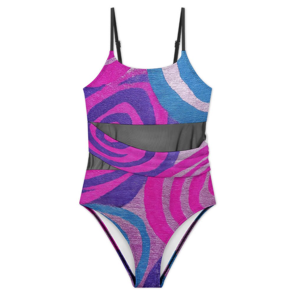 Custom Square-Neck Mesh Ruched One-Piece Swimsuit — image 3