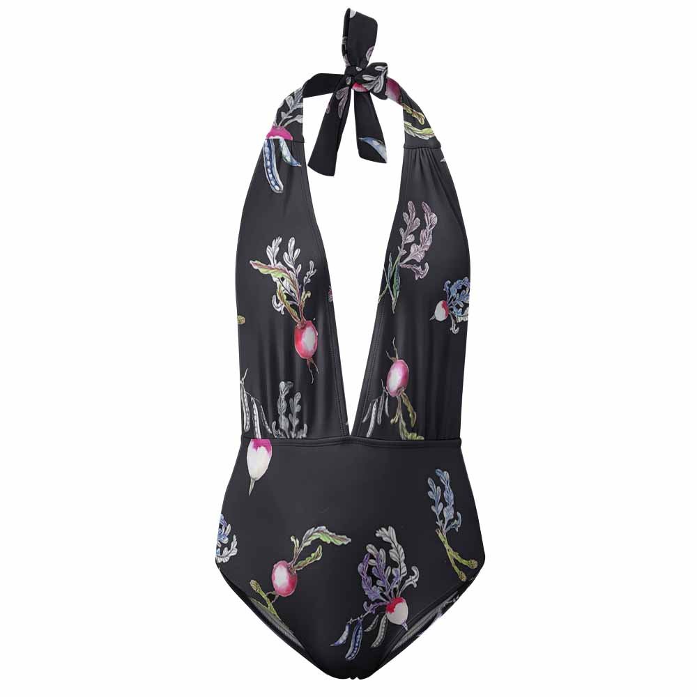 Custom Halter-Neck Deep V-Neck One-Piece Swimsuit — image 2