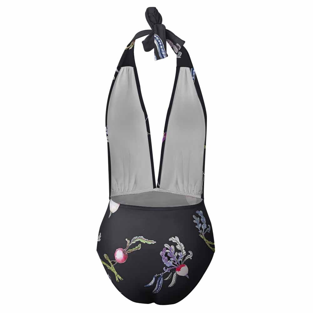 Custom Halter-Neck Deep V-Neck One-Piece Swimsuit — image 3