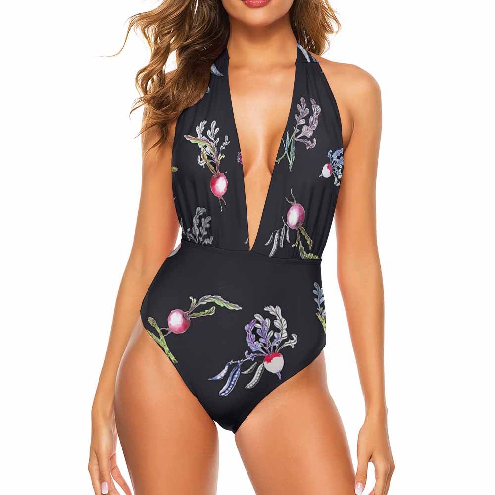 Custom Halter-Neck Deep V-Neck One-Piece Swimsuit — image 4