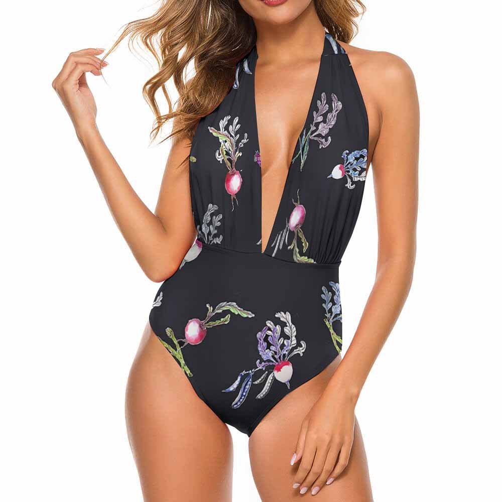 Custom Halter-Neck Deep V-Neck One-Piece Swimsuit — image 5