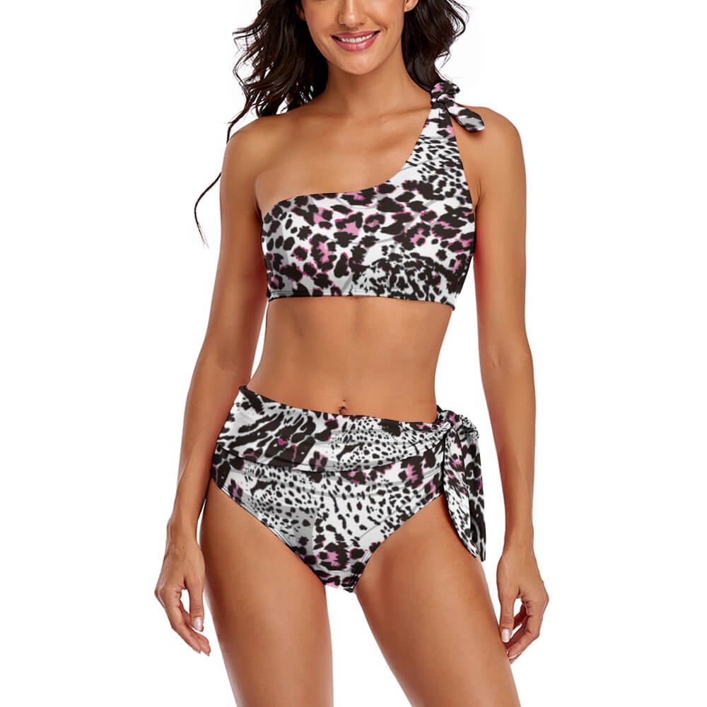 Custom One-Shoulder Tummy-Control High-Waisted Bikini Set