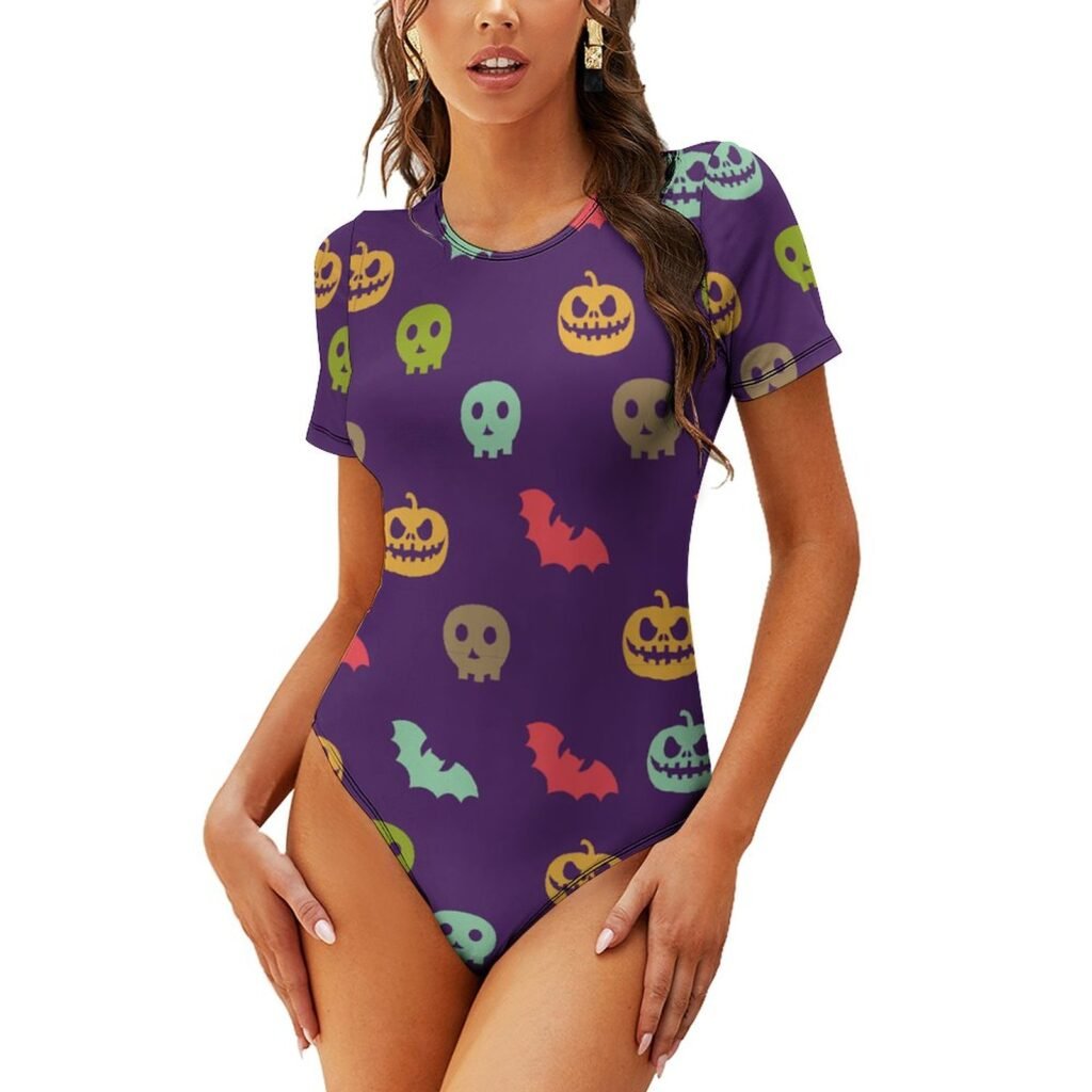 Custom Scoop-Neck Short-Sleeve Skirted One-Piece Swimsuit