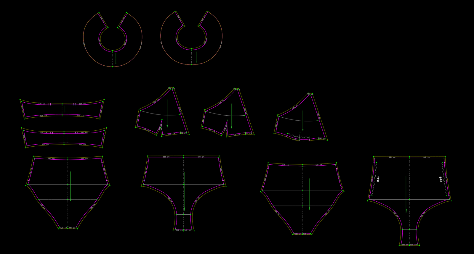 2D panels of the example style with measurement points