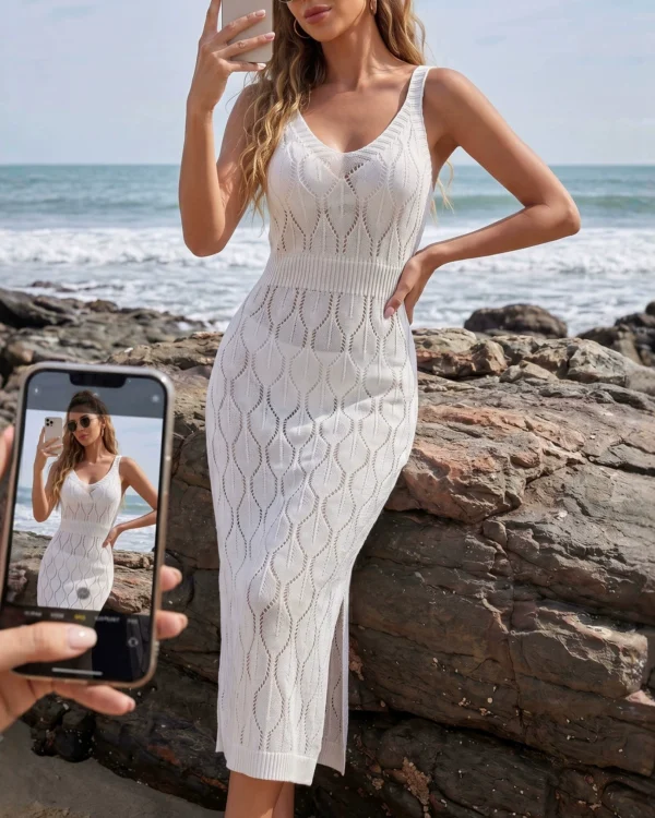 Sleeveless Scoop Neck Maxi Dress with Side Slit