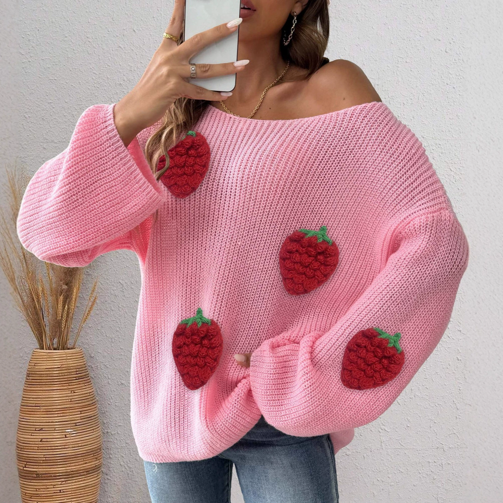 Women’s Off-Shoulder Knit Sweater with Bell Sleeves