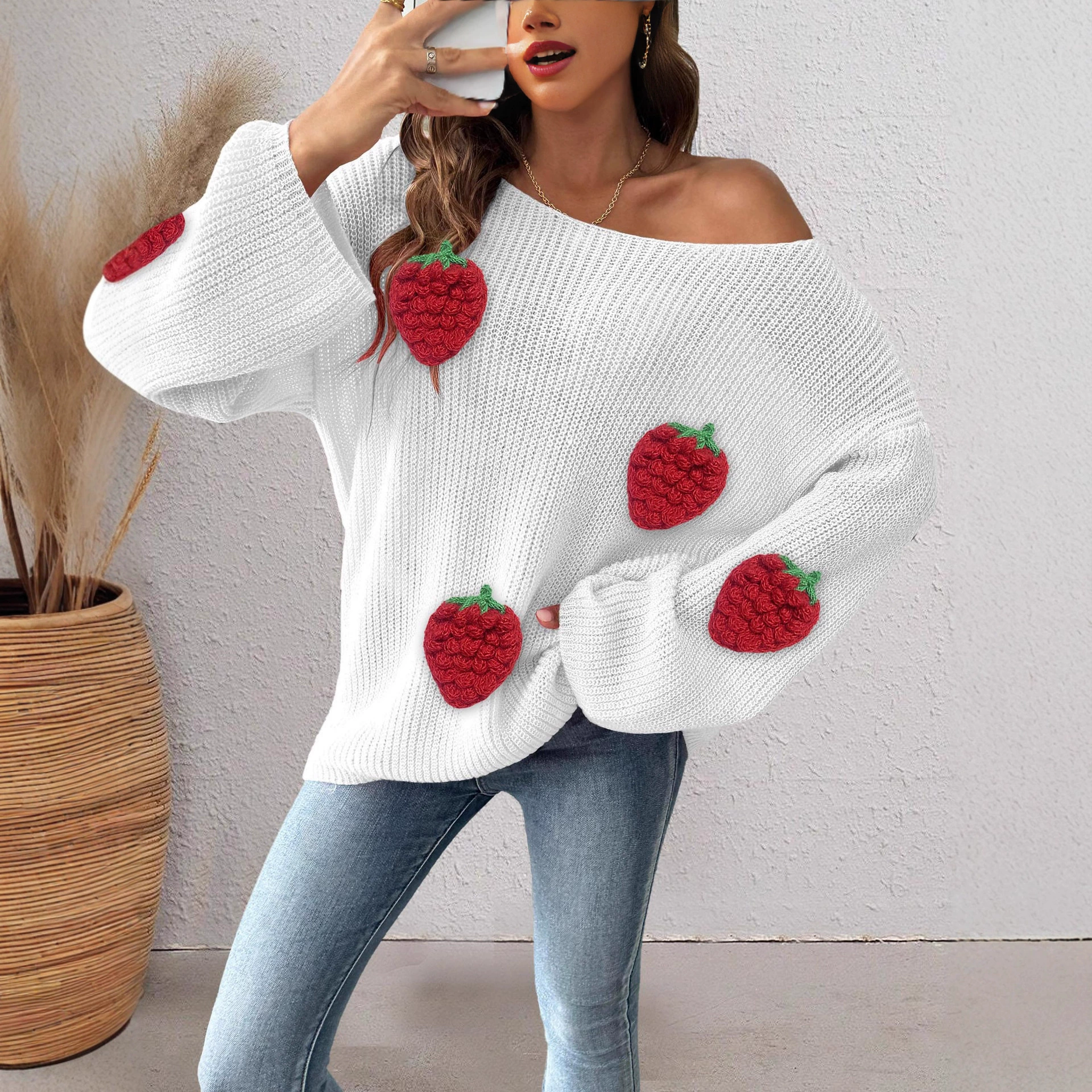 Women's Off-Shoulder Knit Sweater with Bell Sleeves view 3