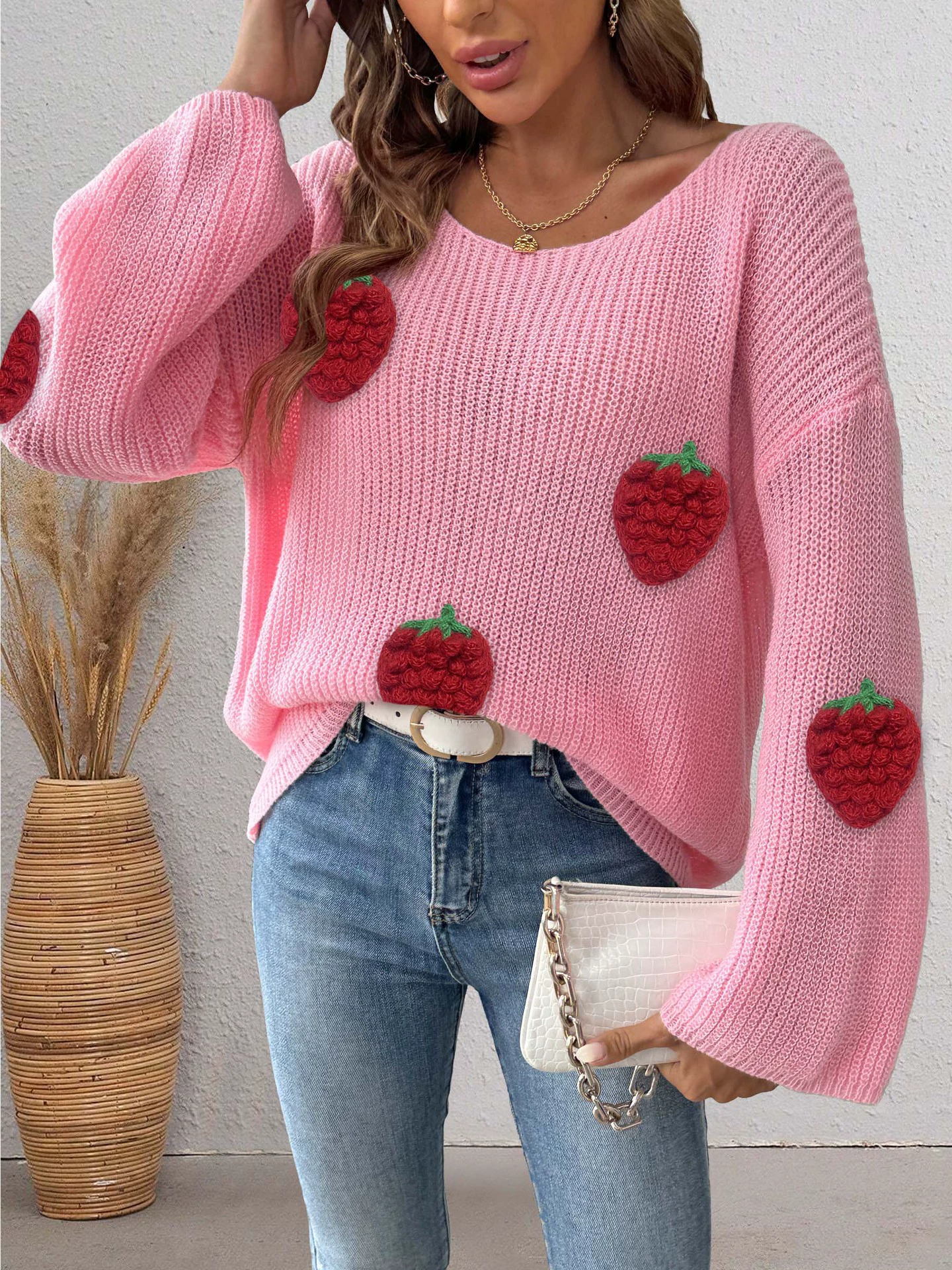 Women's Off-Shoulder Knit Sweater with Bell Sleeves view 6