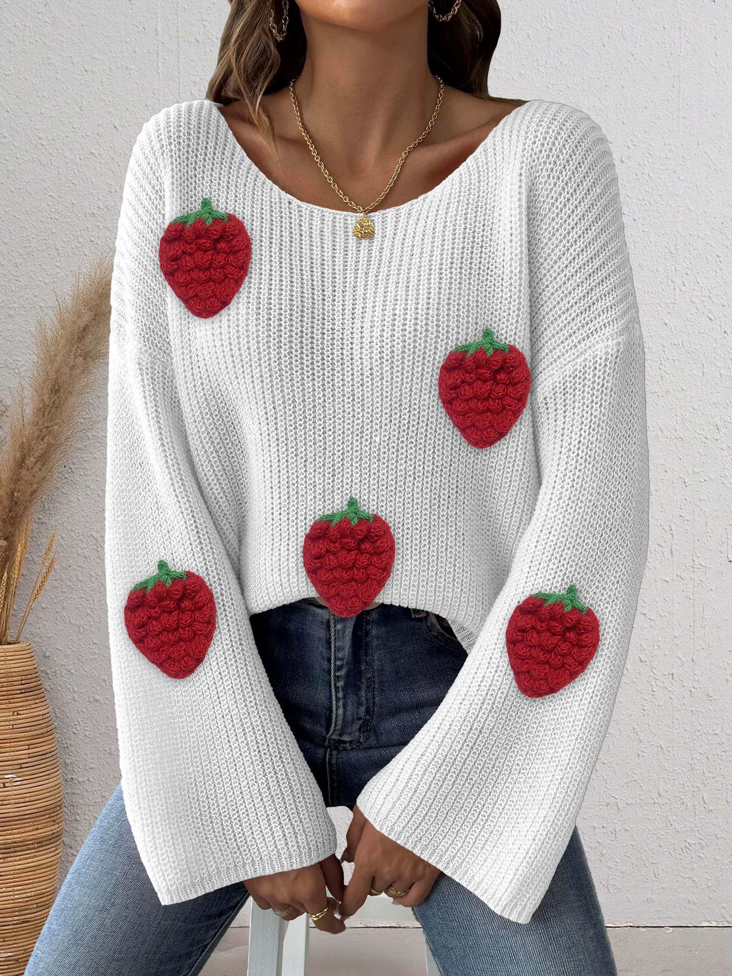 Women's Off-Shoulder Knit Sweater with Bell Sleeves view 7
