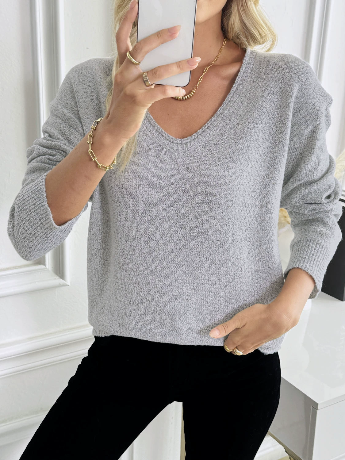 Women's V-Neck Long Sleeve Knit Pullover Sweater view 7