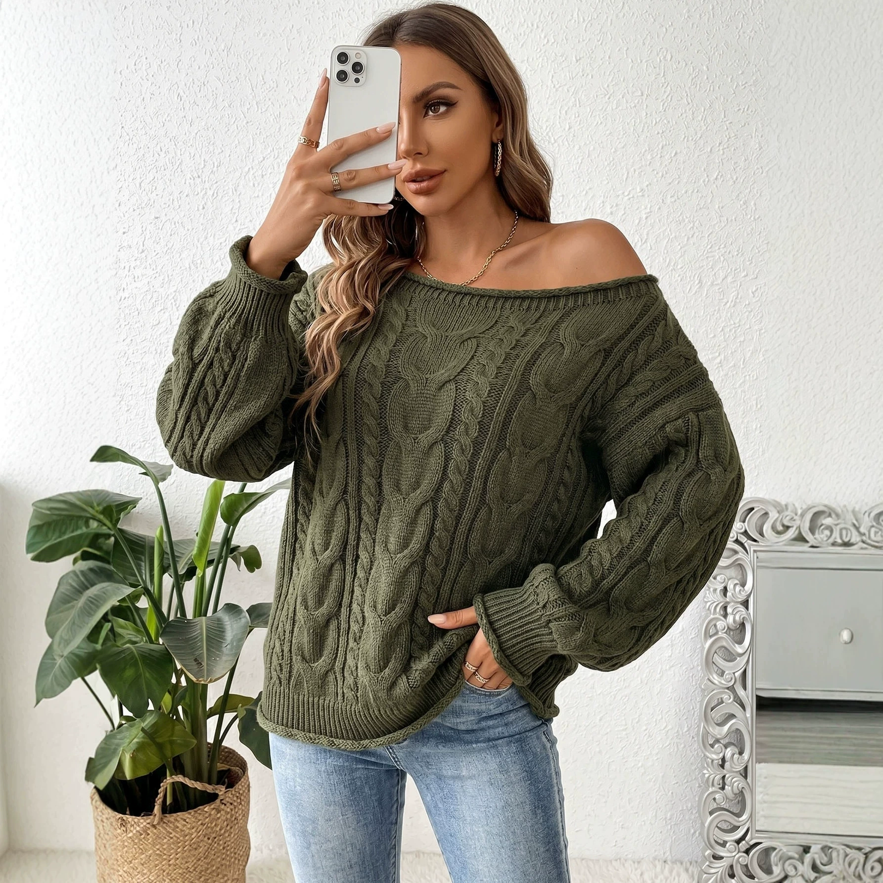 Women's Loose Boat Neck Pullover view 4