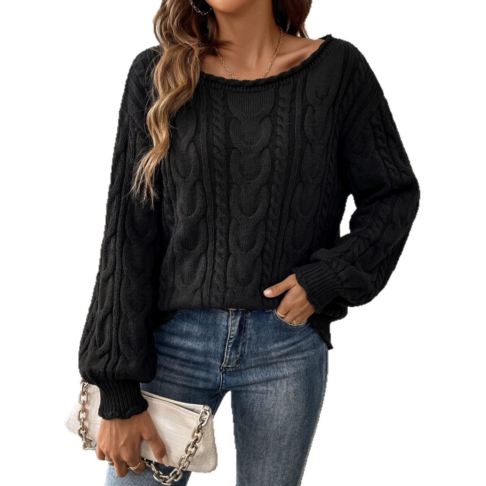 Women's Loose Boat Neck Pullover view 5