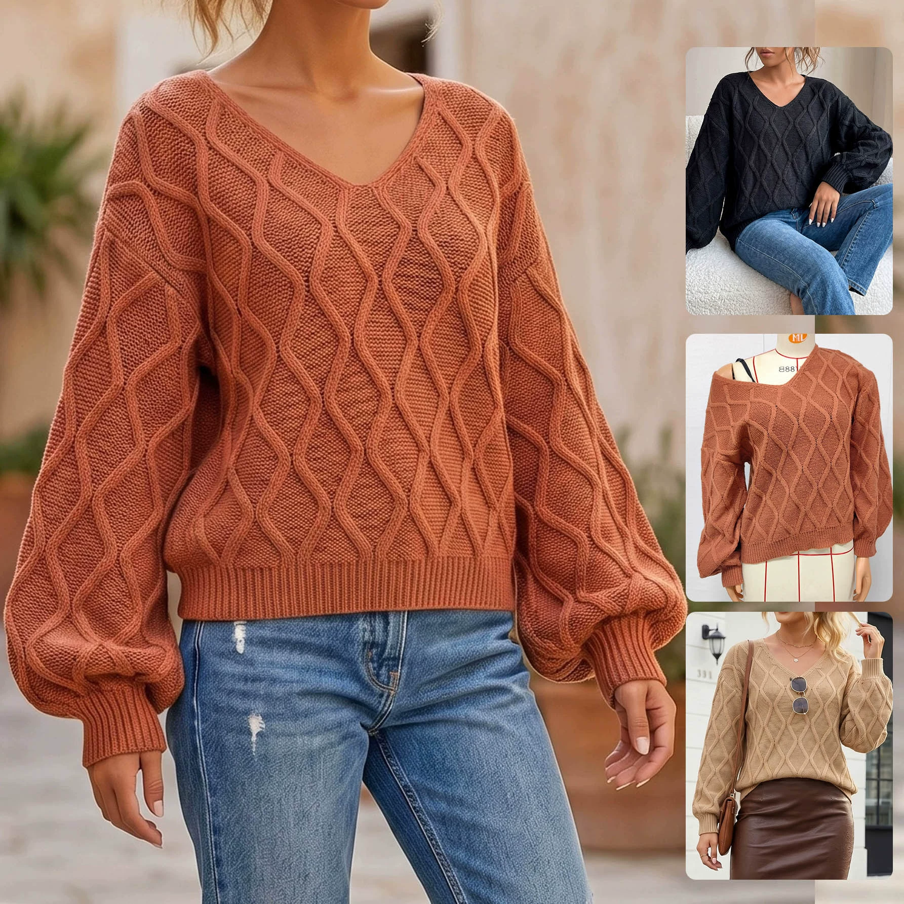 Women’s V-Neck Long Sleeve Pullover Sweater