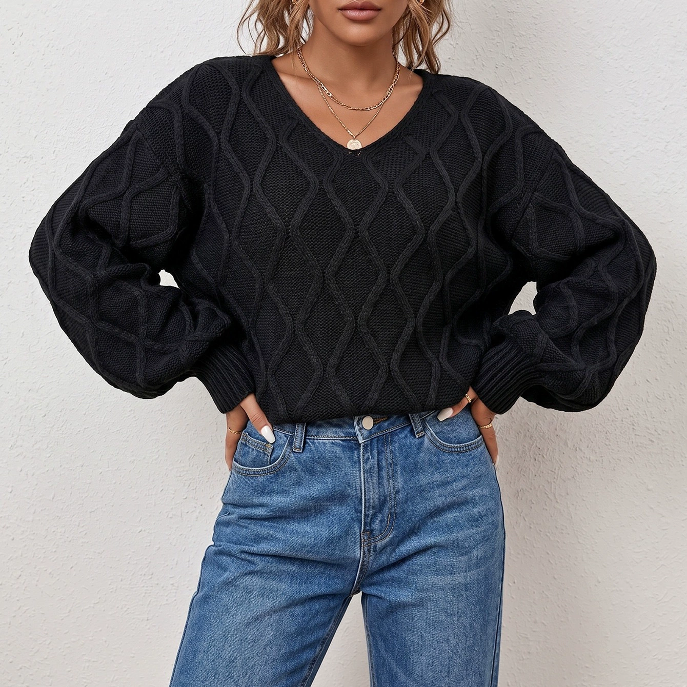 Women’s V-Neck Long Sleeve Pullover Sweater