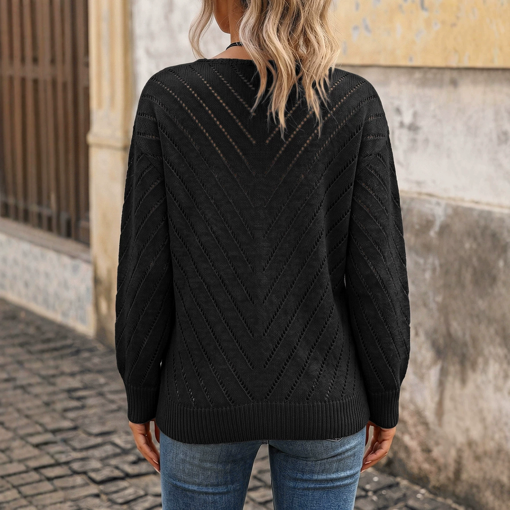 V-Neck Long Sleeve Knit Pullover Sweater view 4