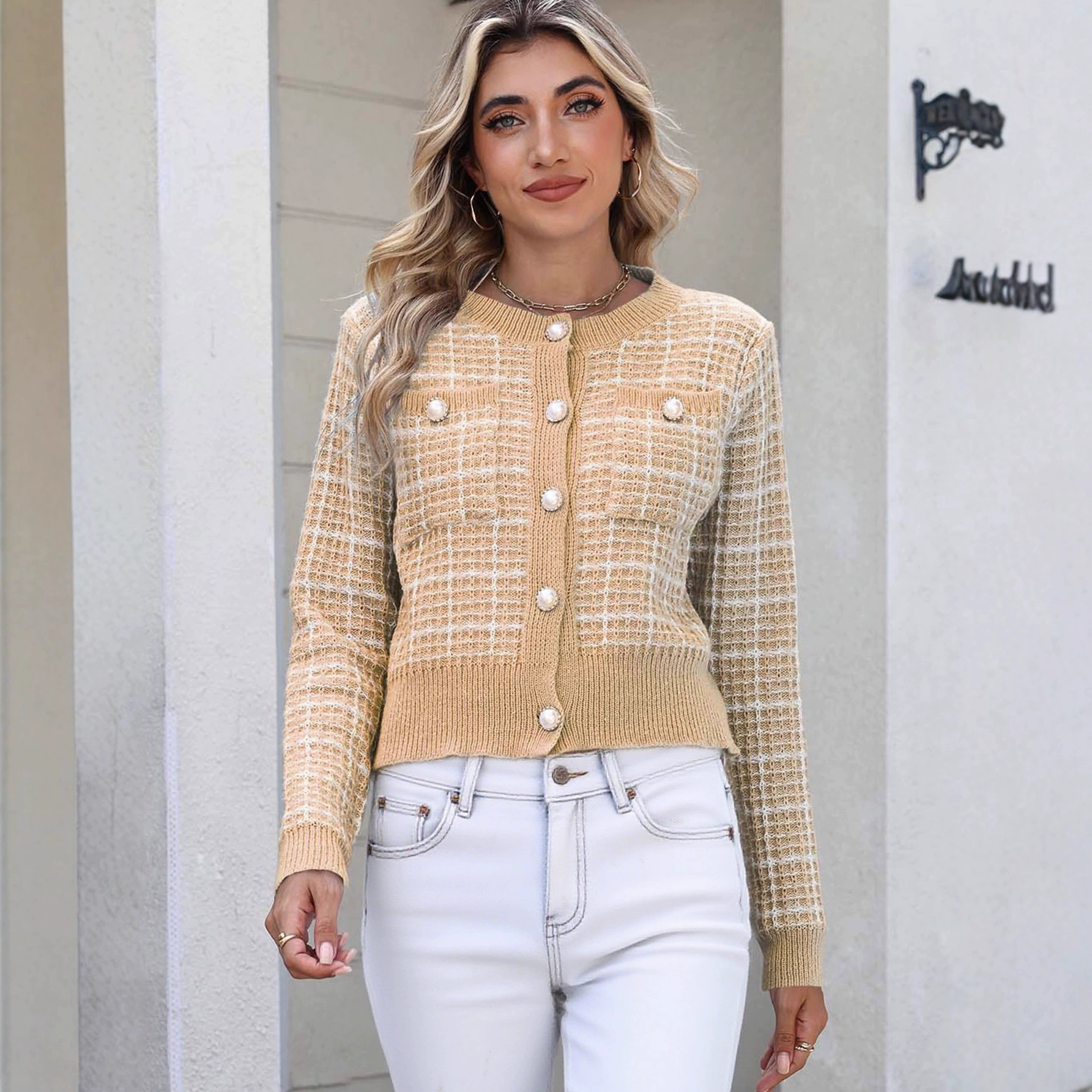 Women’s Button-Front Cropped Cardigan with Chest Pockets
