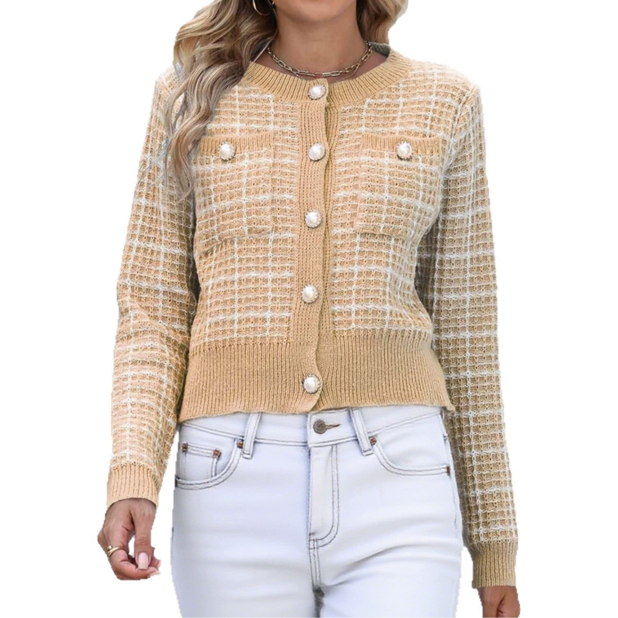 Women's Button-Front Cropped Cardigan with Chest Pockets view 5