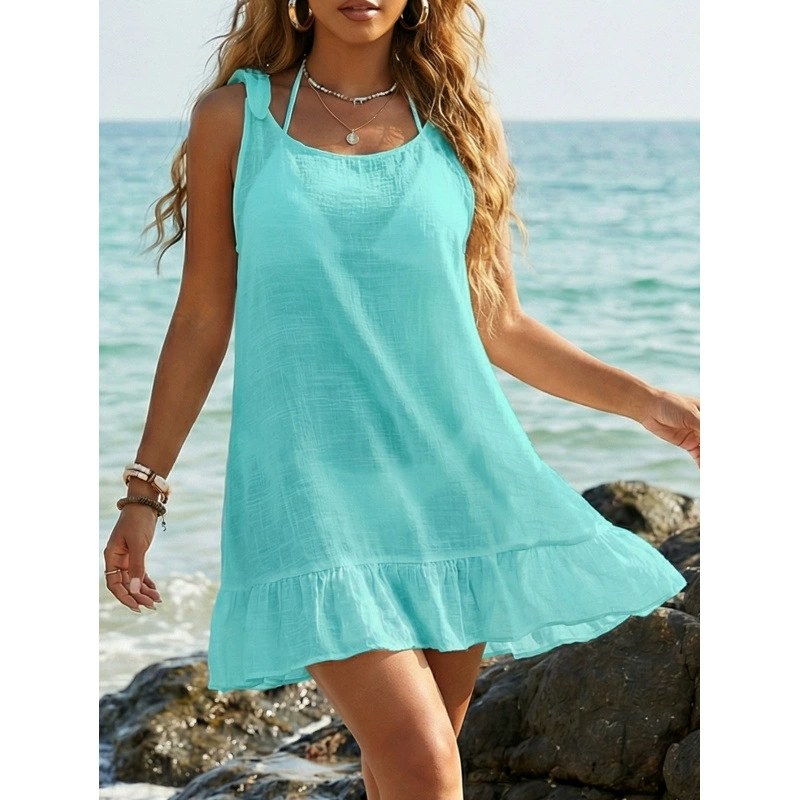 Tie-Shoulder Ruffle Hem Beach Dress view 14