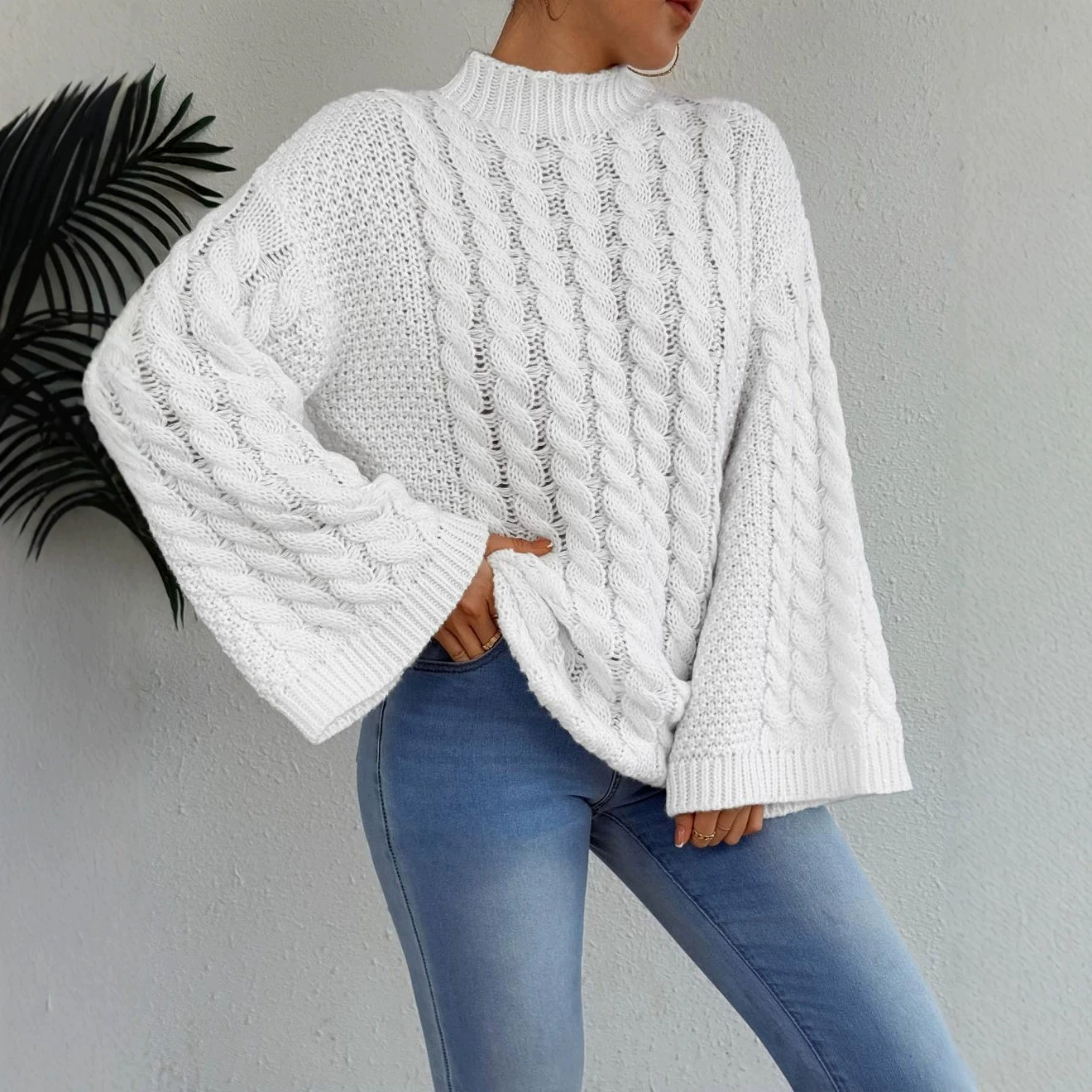Oversized Mock Neck Longline Pullover Sweater