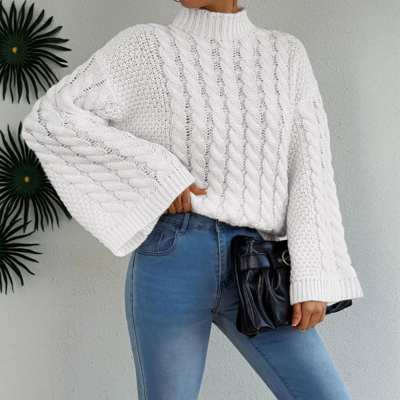 Oversized Mock Neck Longline Pullover Sweater