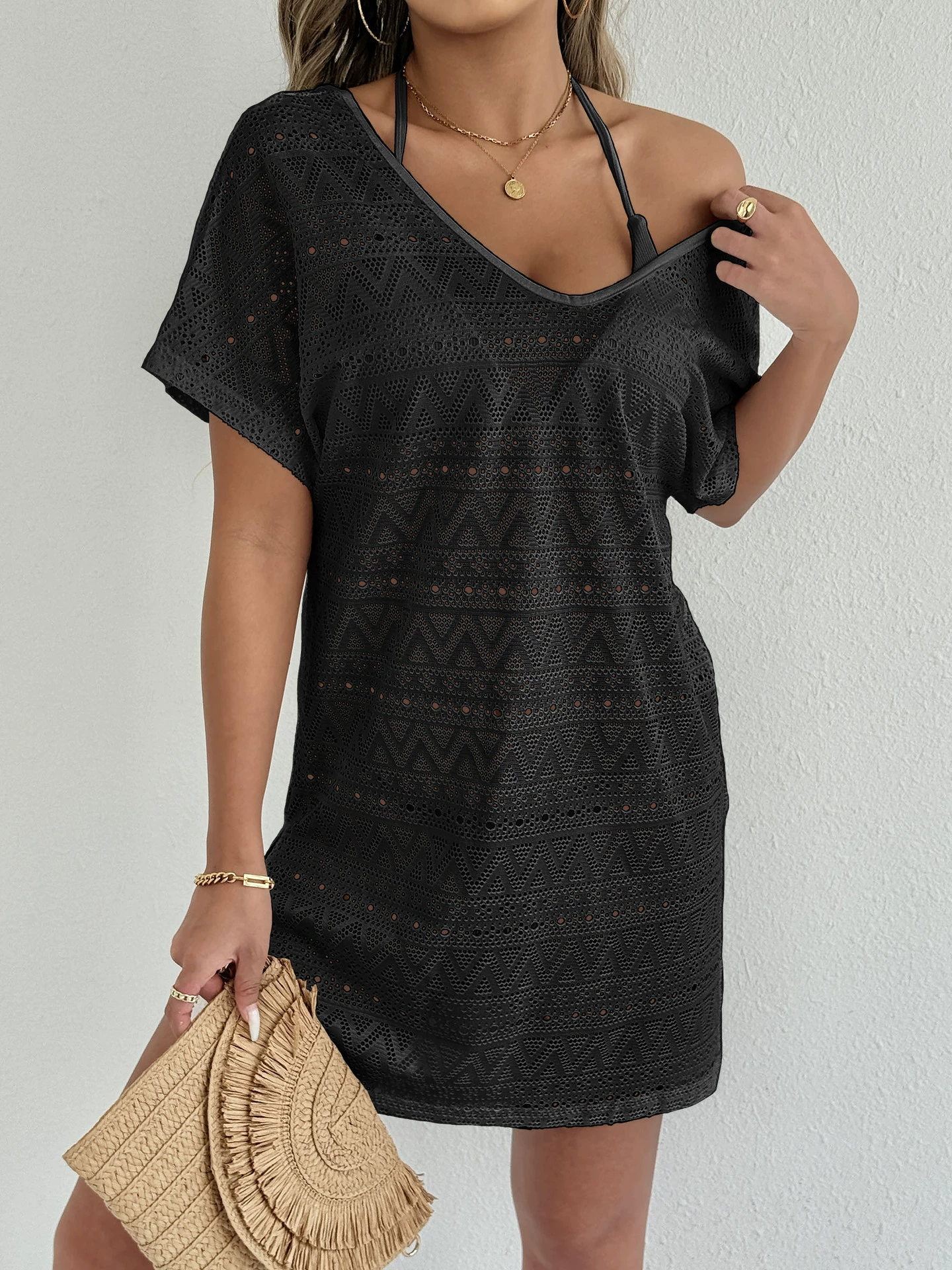 Short Sleeve V-Neck Halter Beach Cover Up Dress view 6