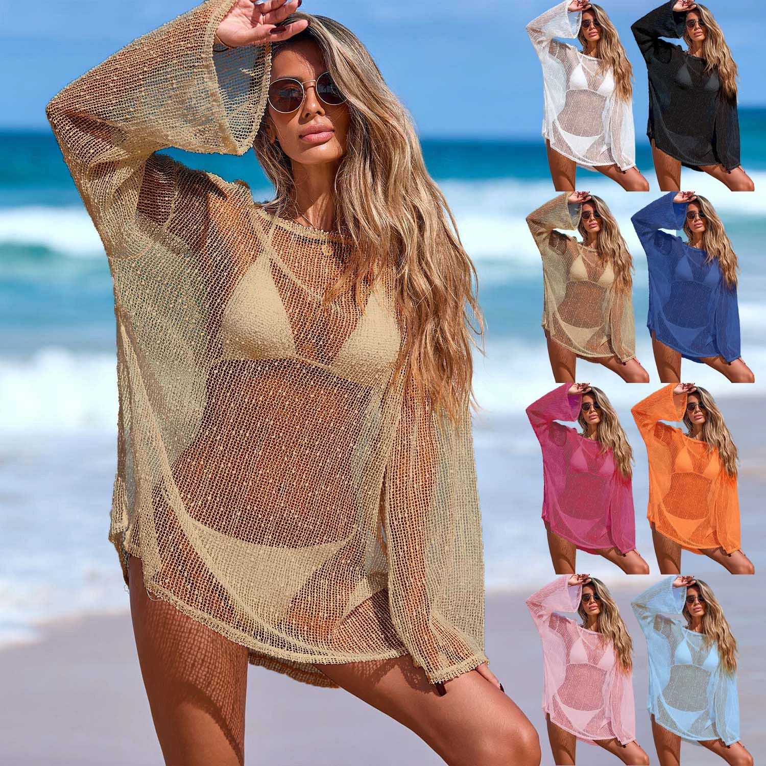 Long-Sleeved Boat Neck Beach Cover-Up with Side Slits