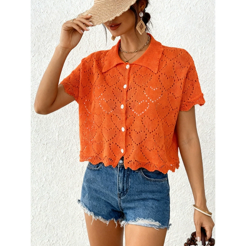 Women’s Collared Short Sleeve Button-Up Crop Cardigan