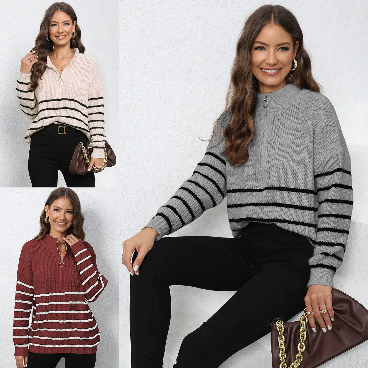Women’s High Neck Half-Zip Knit Sweater