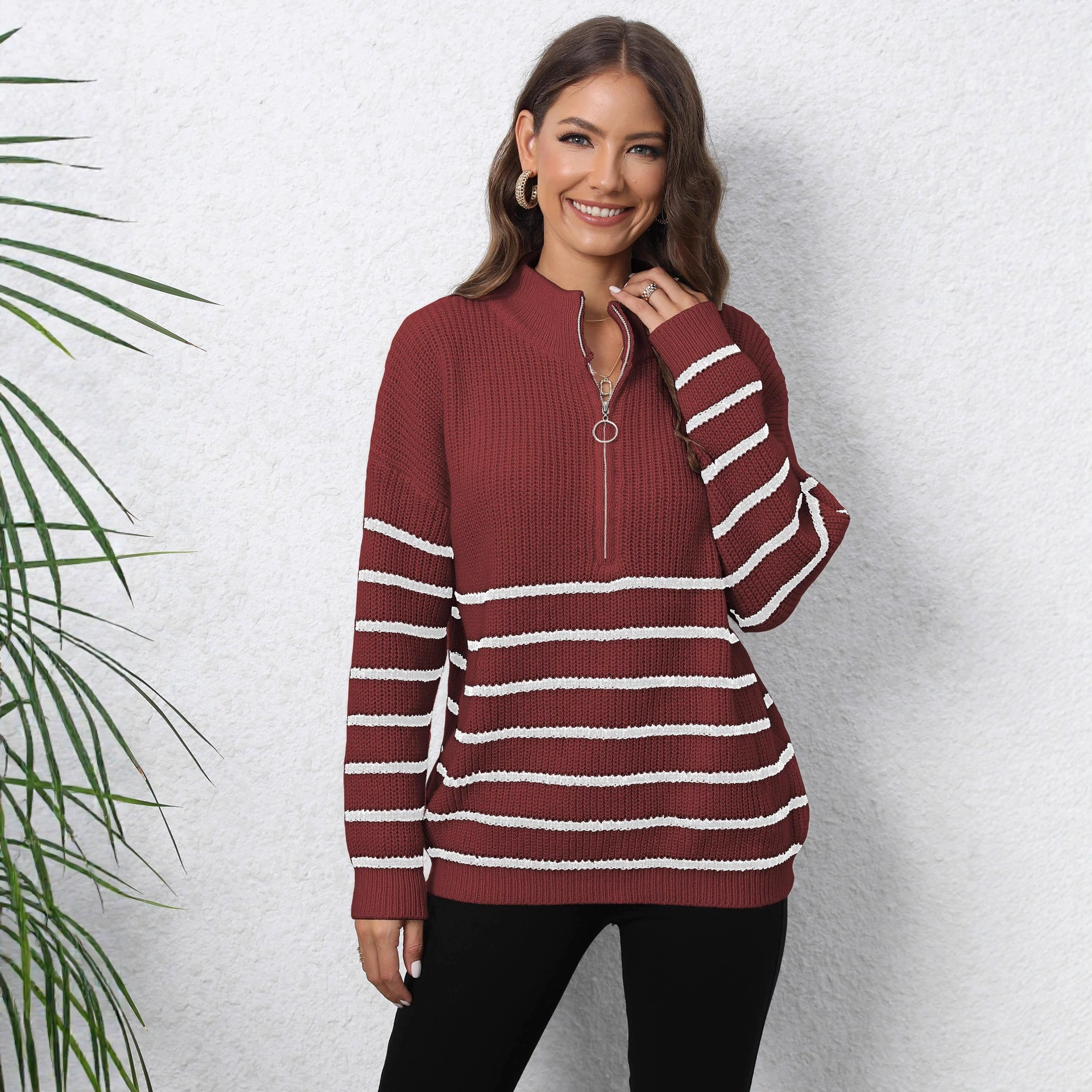 Women's High Neck Half-Zip Knit Sweater view 3