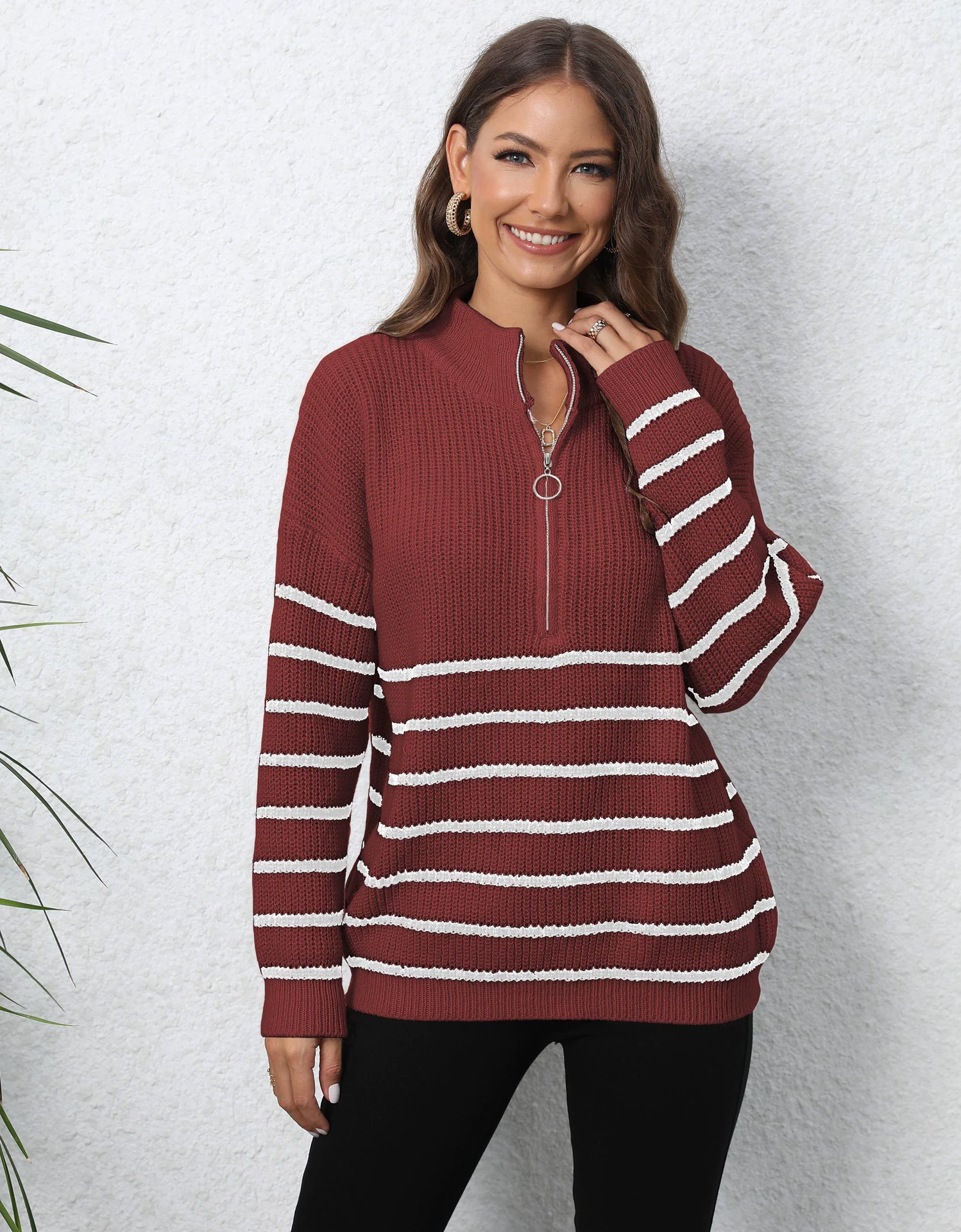 Women's High Neck Half-Zip Knit Sweater view 9