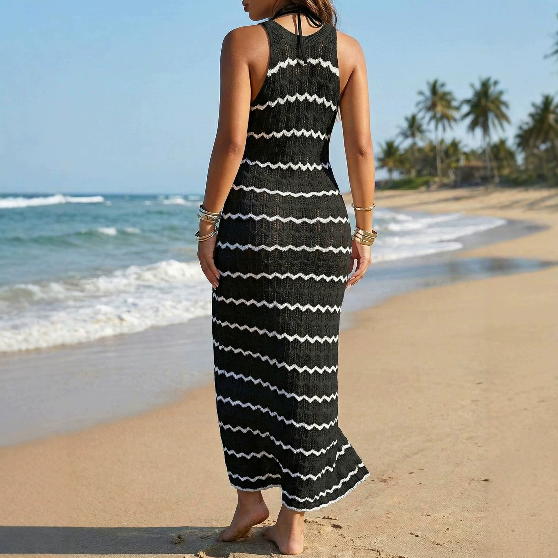 Women’s Sleeveless Halter Neck Bodycon Maxi Dress