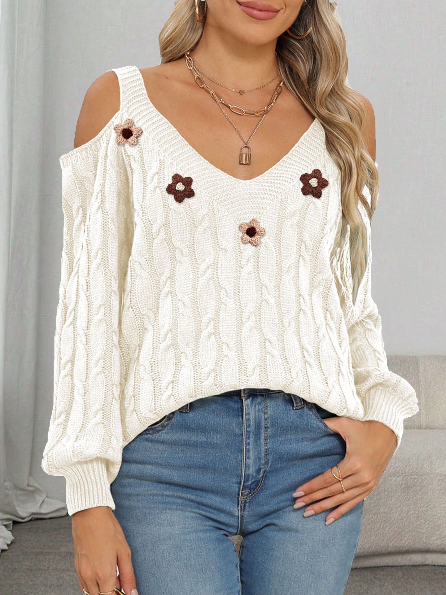 M67203-Off White (3 apricot 2 coffee small floral)