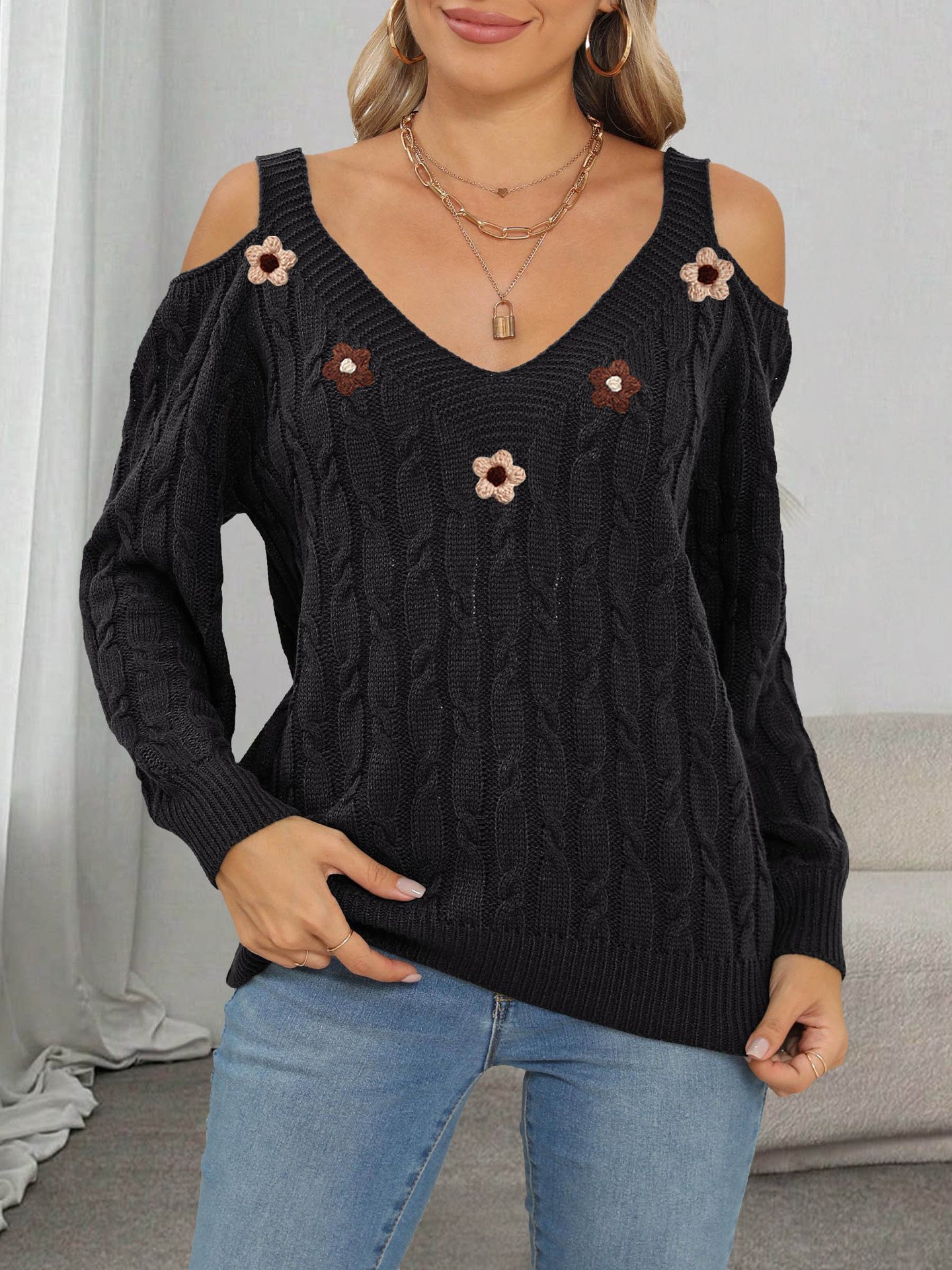 M67203-Black (3 apricot 2 coffee small floral)