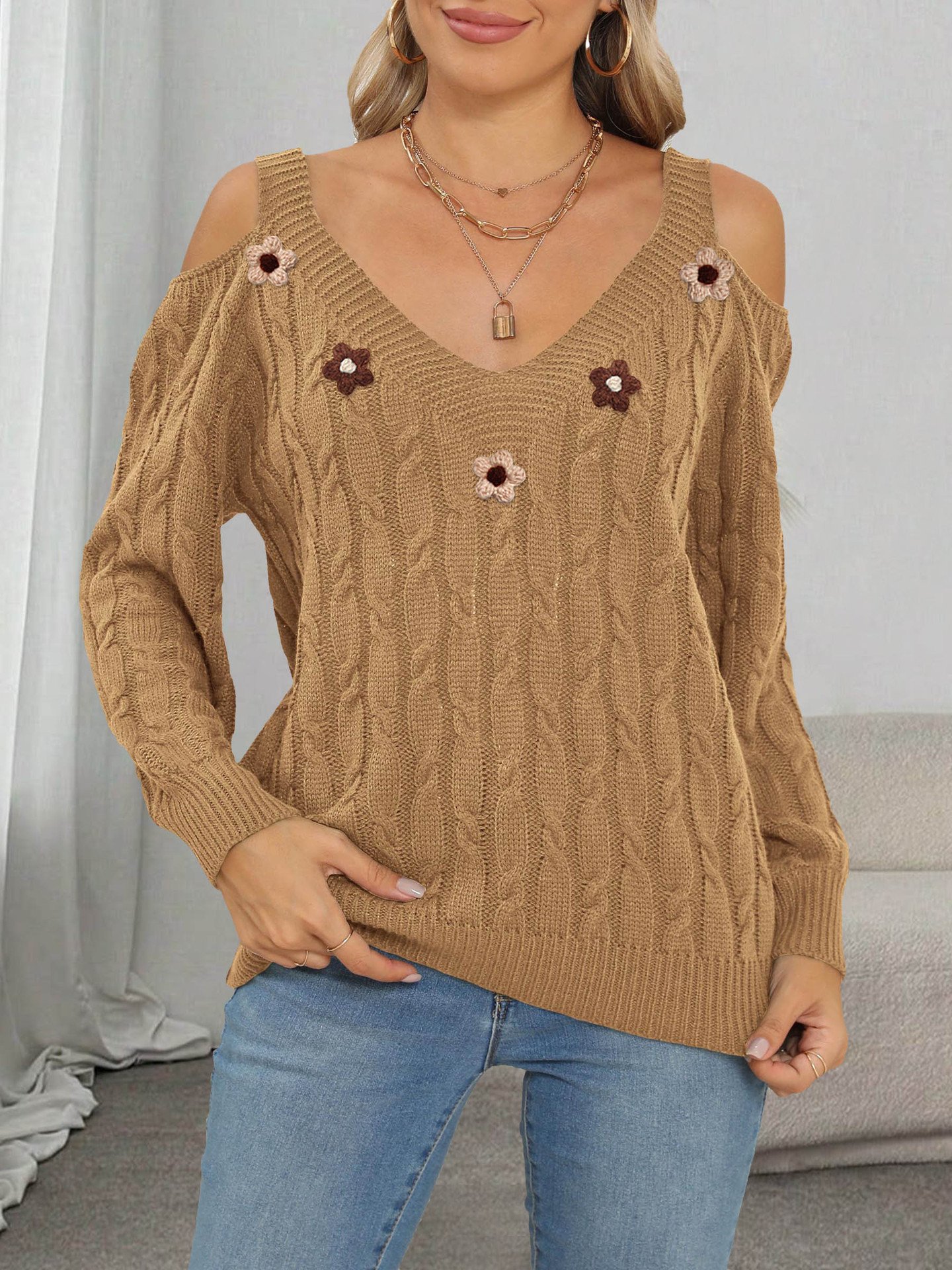 M67203-Camel (3 apricot 2 coffee small floral)